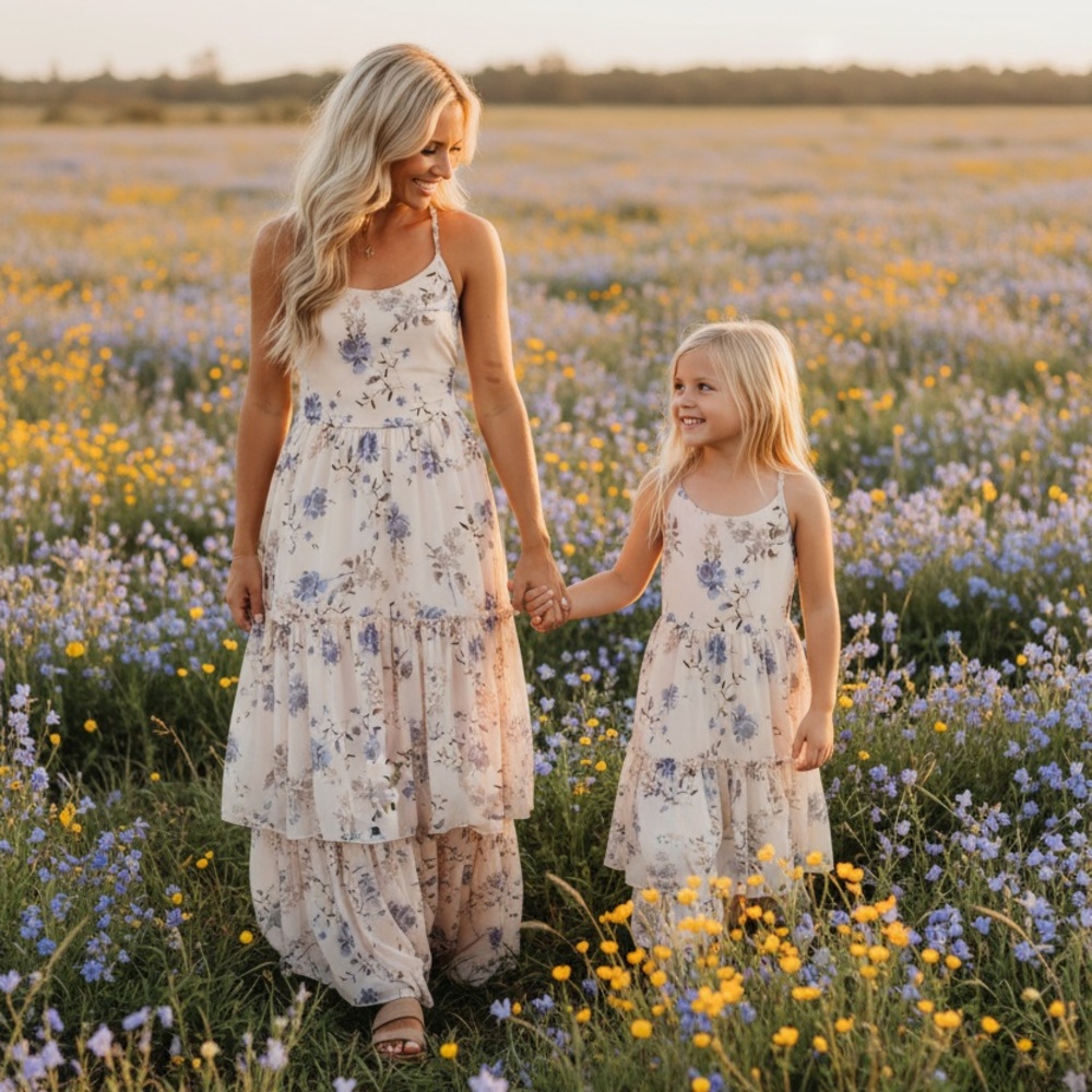 Women's Cream Floral Tiered Maxi Dress